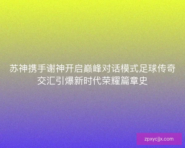 苏神携手谢神开启巅峰对话模式足球传奇交汇引爆新时代荣耀篇章史 苏神携手谢神开启巅峰对话模式足球传奇交汇引爆新时代荣耀篇章史